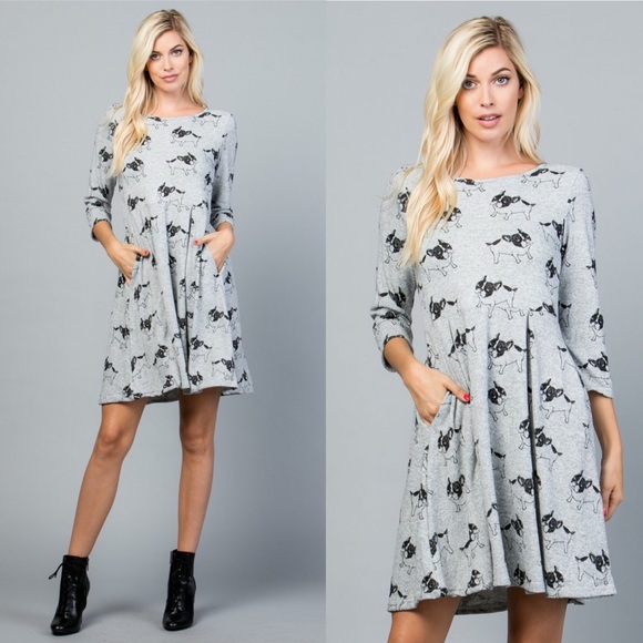 🐶French Bulldogs Print Sweater Dress - Picture 2 of 3